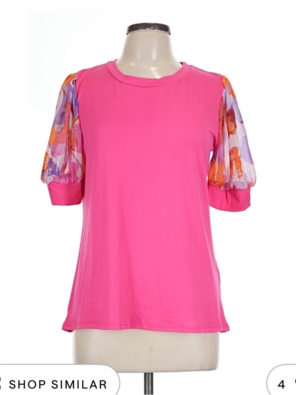 Les Amis Women's Pink Puff Sleeve Top with Floral Sheer Sleeves